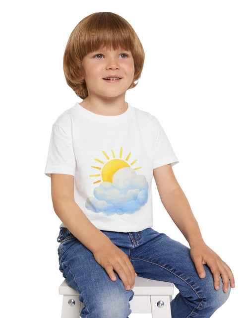 Load image into Gallery viewer, Sunny Cloud Toddler T‑Shirt — Cute Sun &amp; Cloud Graphic Tee for Kids
