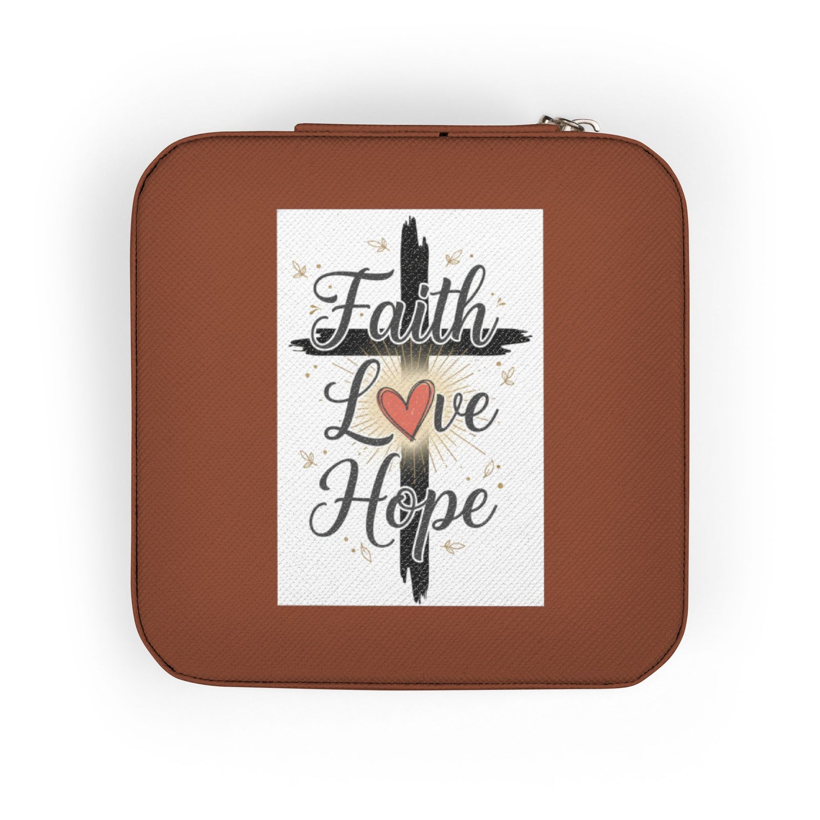Faith Jewelry Travel Case – Cute Compact Organizer with 'Faith Love Hope' Design For Women and girls