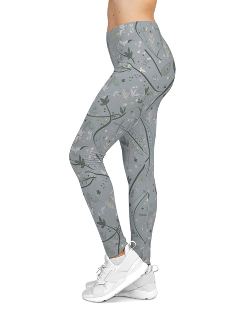 Load image into Gallery viewer, Faith Dove Floral Print Leggings — Soft Gray All-Over Patterned Women's &amp; Girls Leggings
