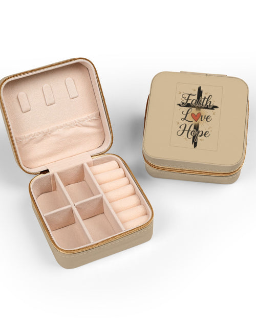 Load image into Gallery viewer, Faith Jewelry Travel Case – Cute Compact Organizer with 'Faith Love Hope' Design For Women and girls

