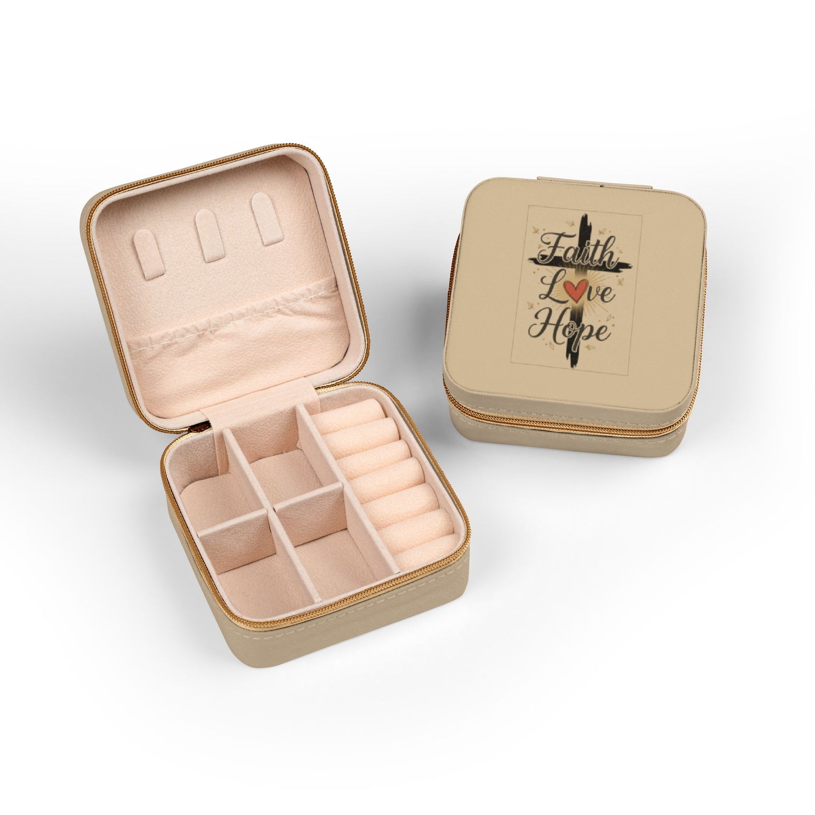 Faith Jewelry Travel Case – Cute Compact Organizer with 'Faith Love Hope' Design For Women and girls