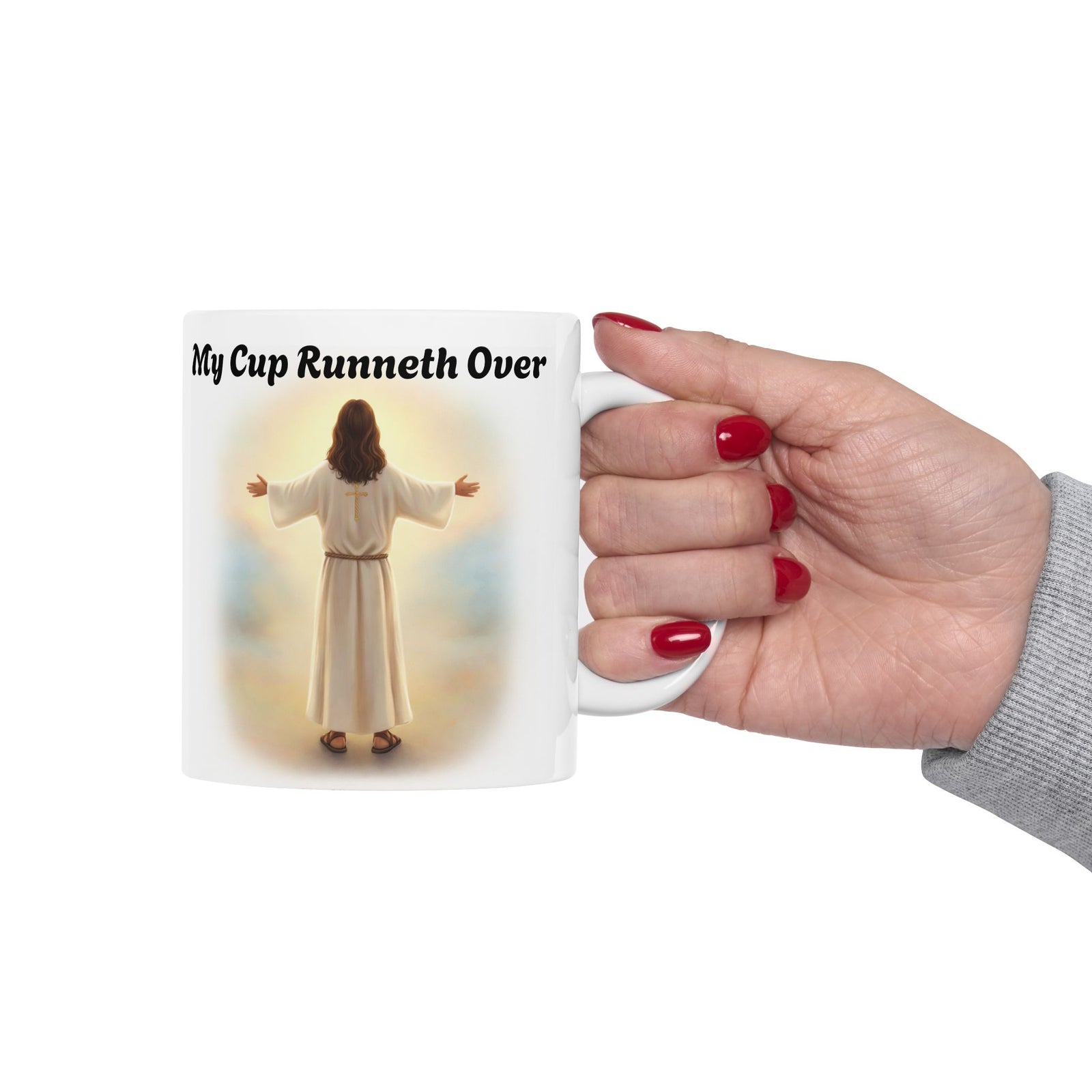 With Him My Cup Runneth Over – Jesus Coffee Mug | Christian Coffee Lover Gift | Faith & Humor Mug 11 oz & 15 oz