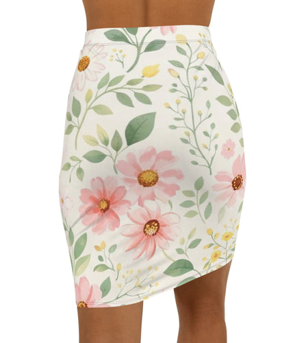 Pink Daisy Floral Pencil Skirt for Women | Soft Watercolor Spring Skirt | Feminine Garden Outfit | Elegant Mid-Waist Skirt