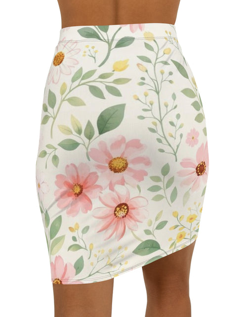 Load image into Gallery viewer, Pink Daisy Floral Pencil Skirt for Women | Soft Watercolor Spring Skirt | Feminine Garden Outfit | Elegant Mid-Waist Skirt
