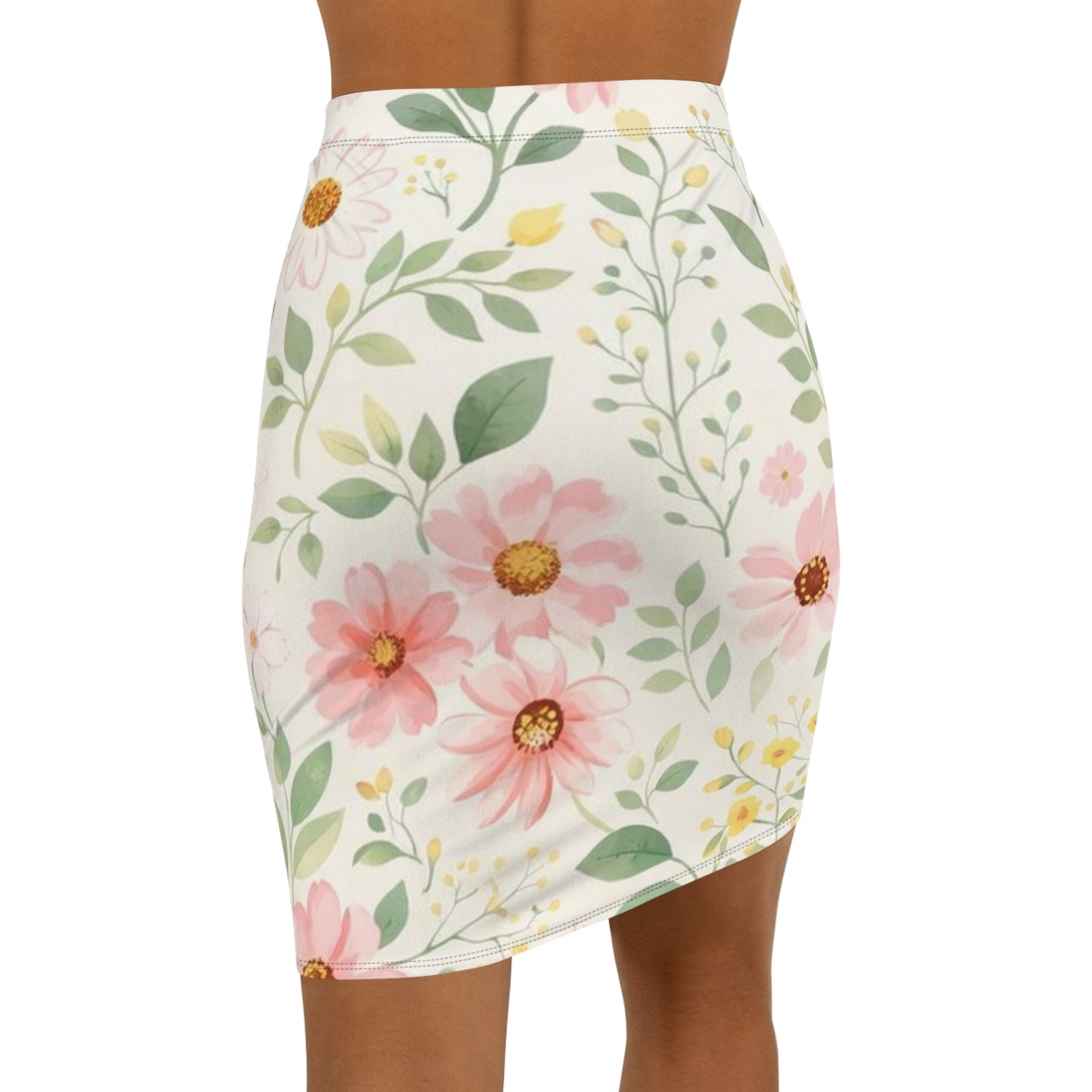 Pink Daisy Floral Pencil Skirt for Women | Soft Watercolor Spring Skirt | Feminine Garden Outfit | Elegant Mid-Waist Skirt