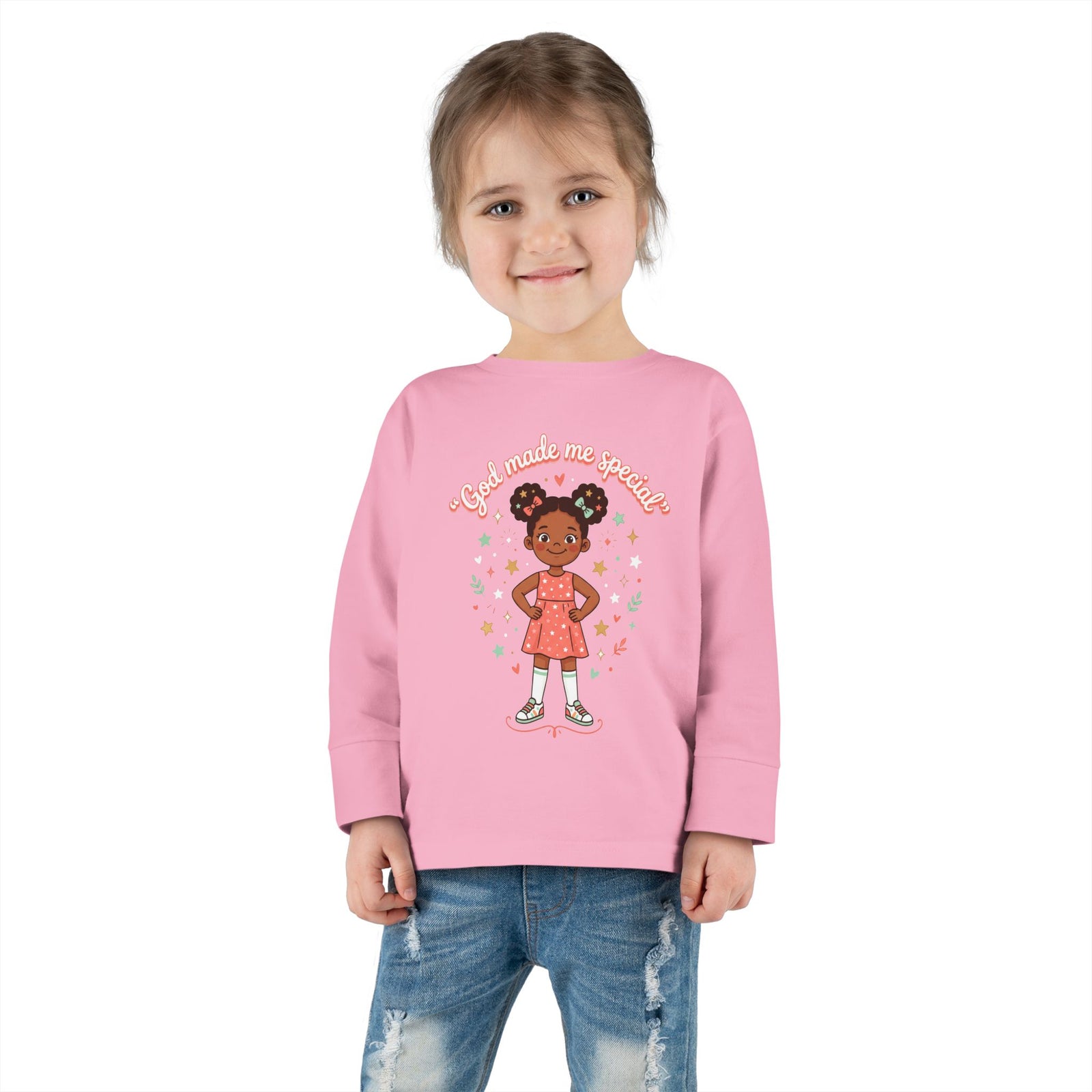 God Made Me Special Girls Long Sleeve Shirt | Christian Toddler Girl Shirt | Faith-Based Kids Clothes | Cute Religious Gift for Girls