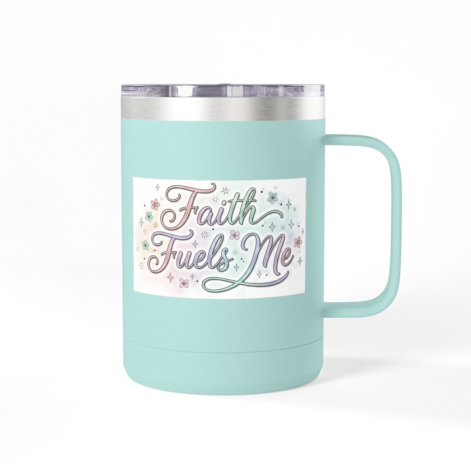 15oz Insulated Coffee Tumbler Mug — "Faith Fuels Me" Pastel Star Design