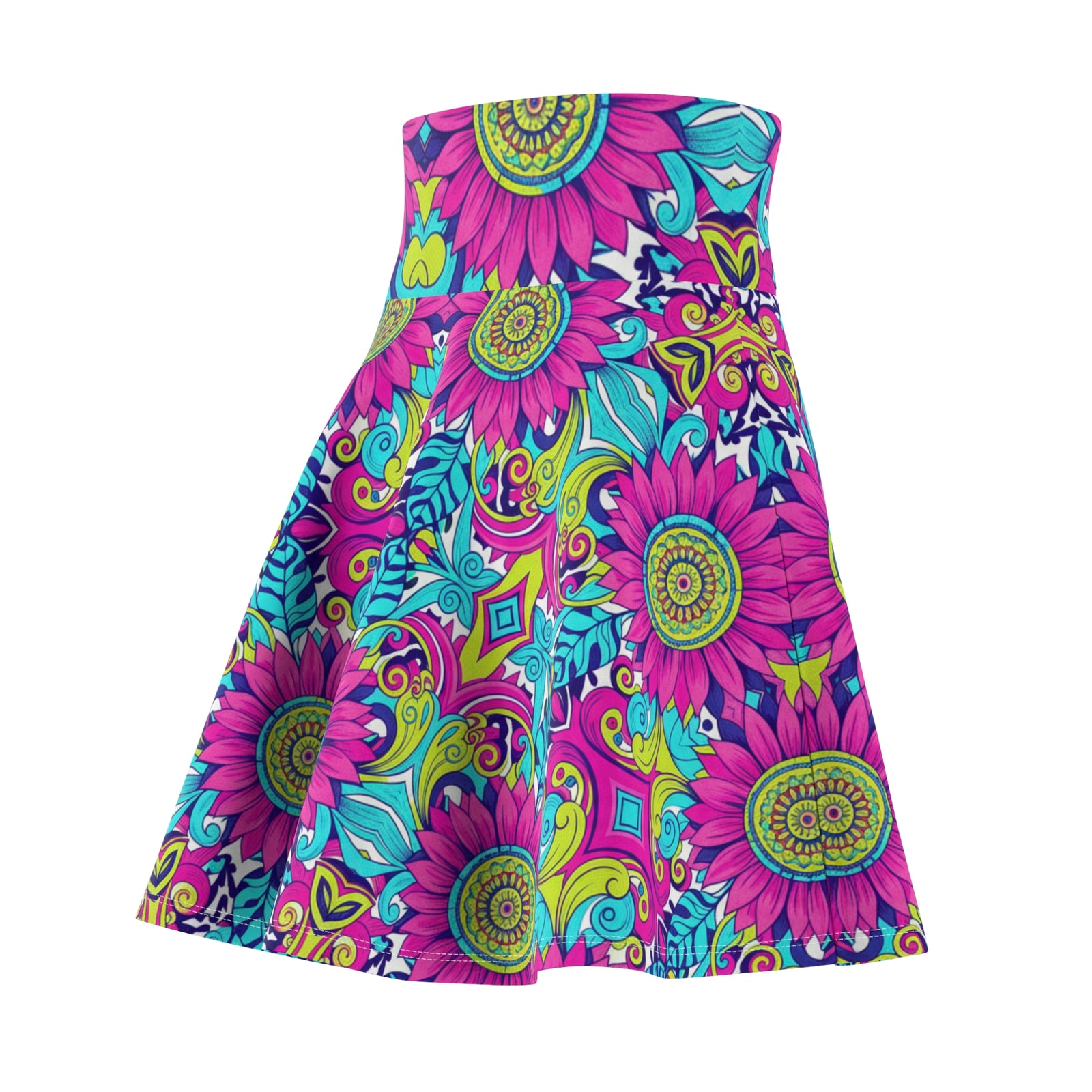 Psychedelic Floral Skater Skirt for Women | Bright Colorful Festival Skirt | Boho Summer Outfit | Vibrant High Waist Skirt