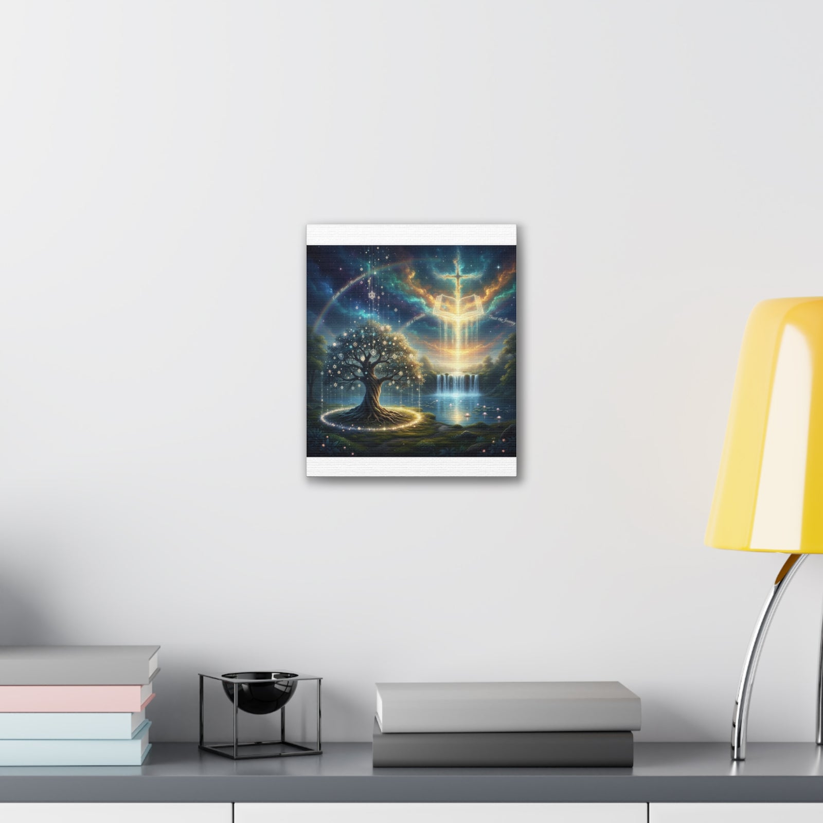 Spiritual Tree of Life Canvas Art — Mystical Cross & Waterfall Stretched Canvas - Home Decor
