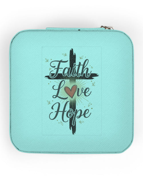 Load image into Gallery viewer, Faith Jewelry Travel Case – Cute Compact Organizer with 'Faith Love Hope' Design For Women and girls
