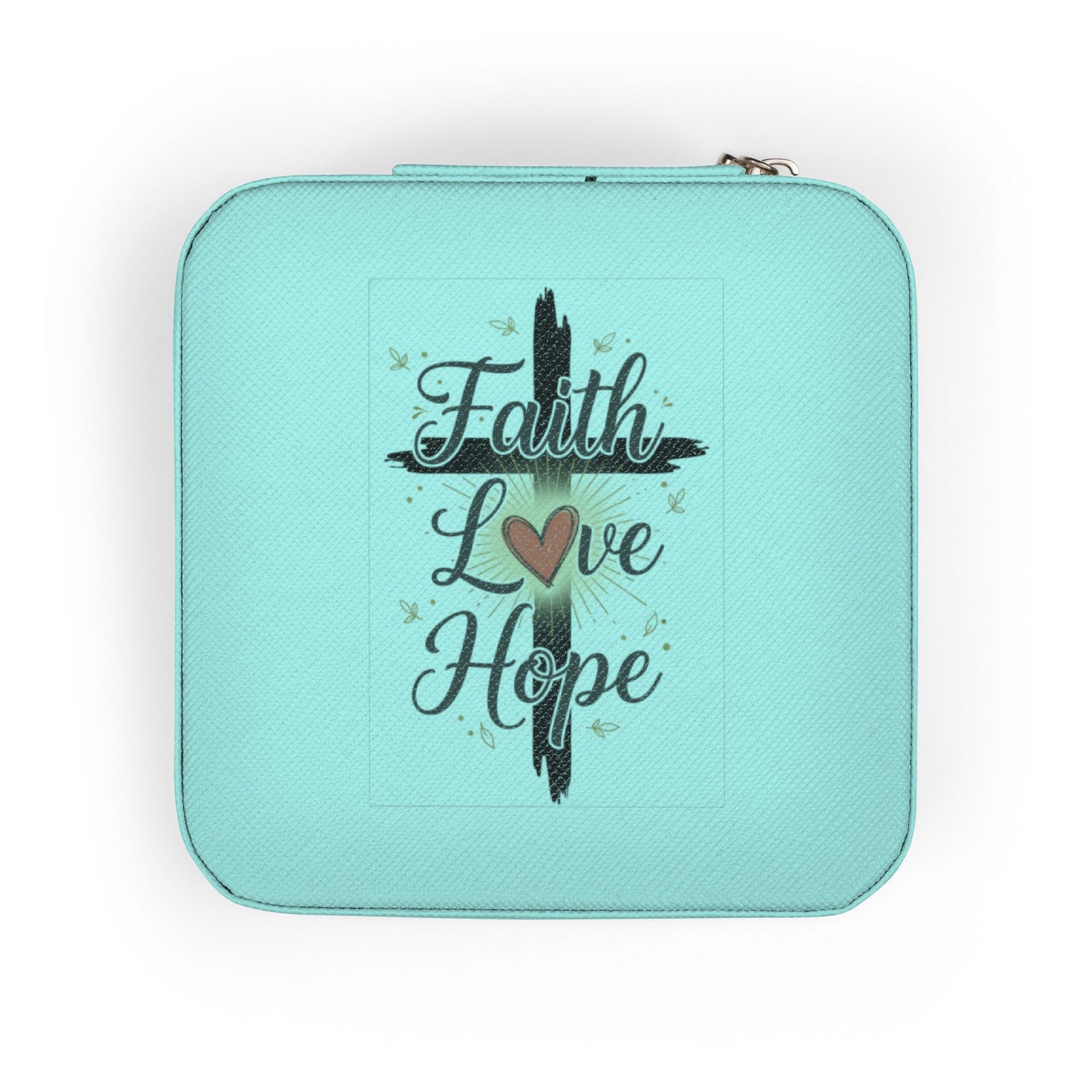 Faith Jewelry Travel Case – Cute Compact Organizer with 'Faith Love Hope' Design For Women and girls