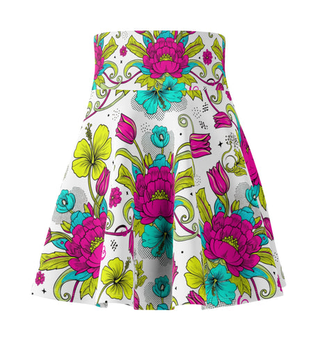 Bright Floral Skater Skirt | Tropical Flower Skirt for Women | Colorful Boho A-Line Skirt | Spring & Summer Outfit Optimized Title