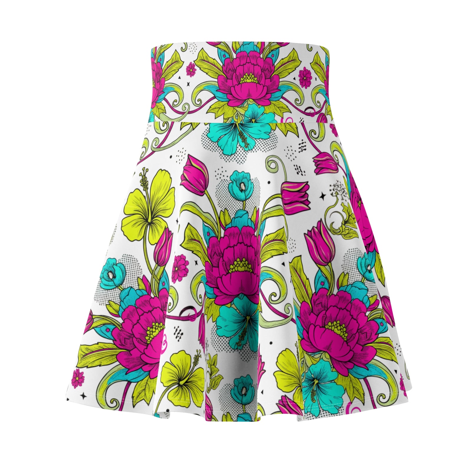 Bright Floral Skater Skirt | Tropical Flower Skirt for Women | Colorful Boho A-Line Skirt | Spring & Summer Outfit Optimized Title