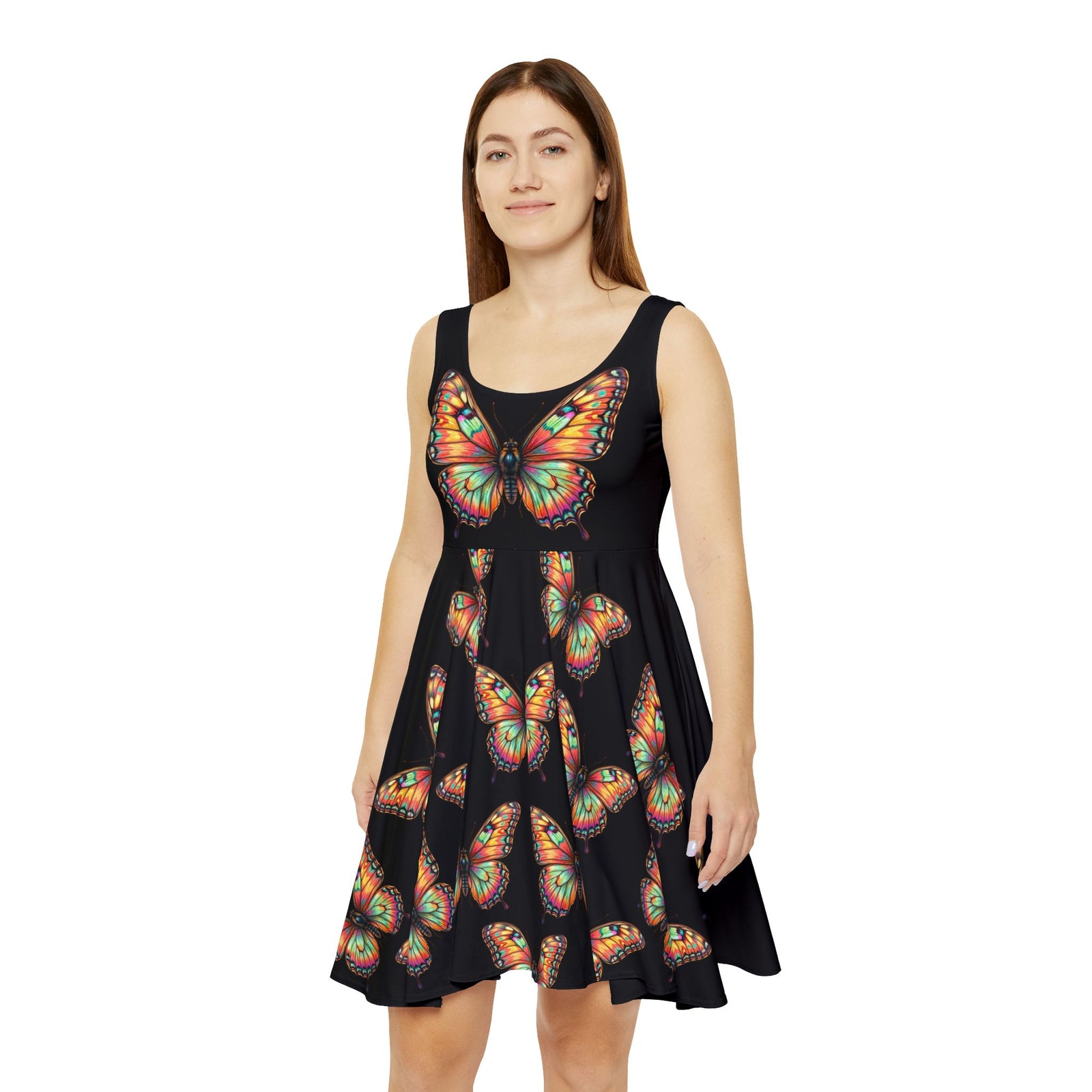 Monarch Butterfly Transformation Skater Dress, Women’s Bold Artistic Sundress, Colorful Statement Dress, Empowerment Outfit, Vibrant Butterfly Dress