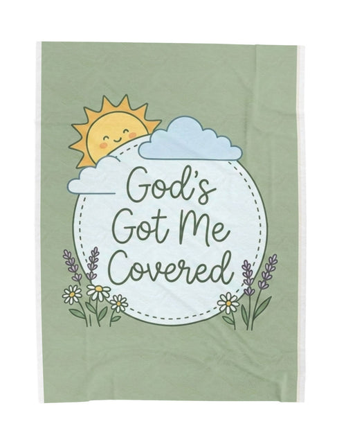 Load image into Gallery viewer, God's Got Me Covered - Sun Cloud Floral Faith Design - Baby Kid Soft Velveteen Plush Blanket
