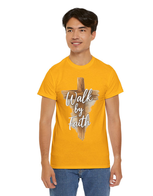 Load image into Gallery viewer, Walk By Faith Tee — Christian Cross Faith Men's T‑Shirt
