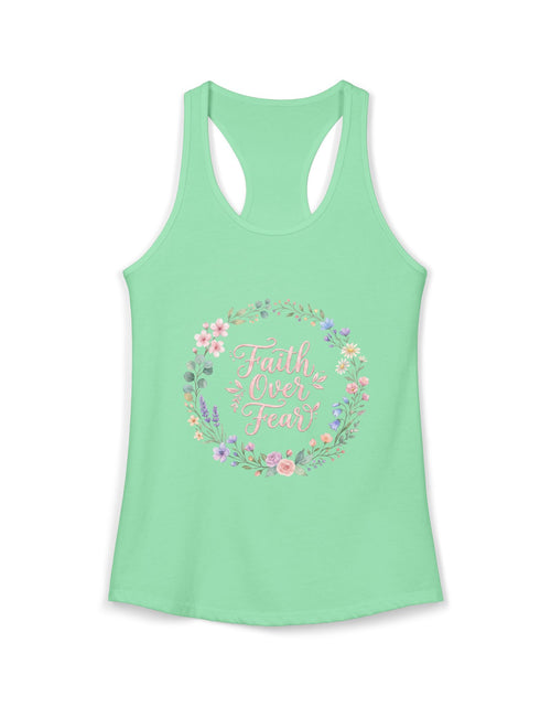 Load image into Gallery viewer, Faith Over Fear Christian Racerback Tank – Floral Faith Tank Top for Women – Inspirational Church Summer Tank – Christian Gift for Her
