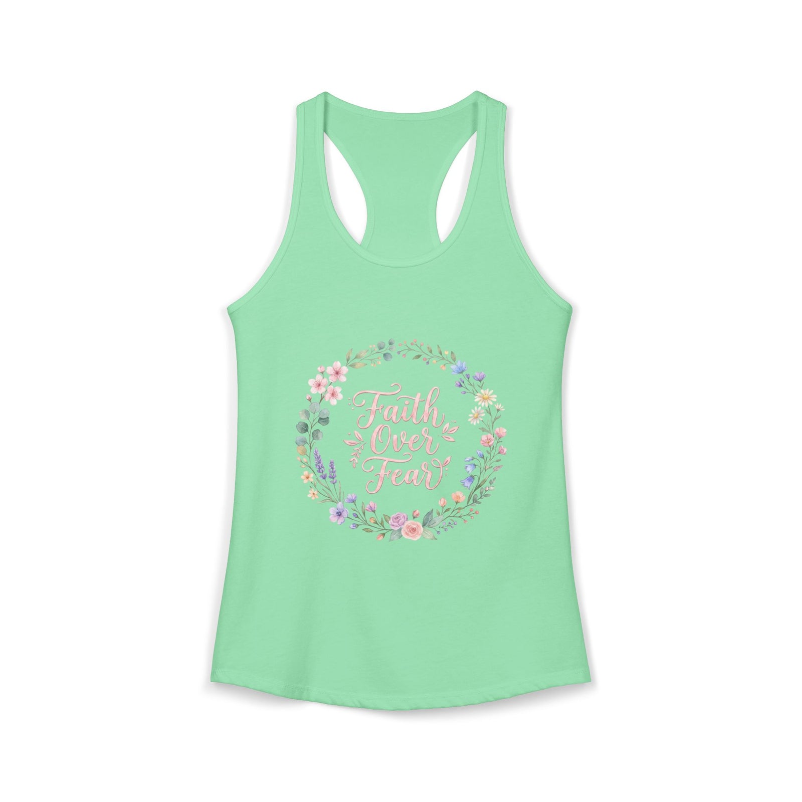 Faith Over Fear Christian Racerback Tank – Floral Faith Tank Top for Women – Inspirational Church Summer Tank – Christian Gift for Her