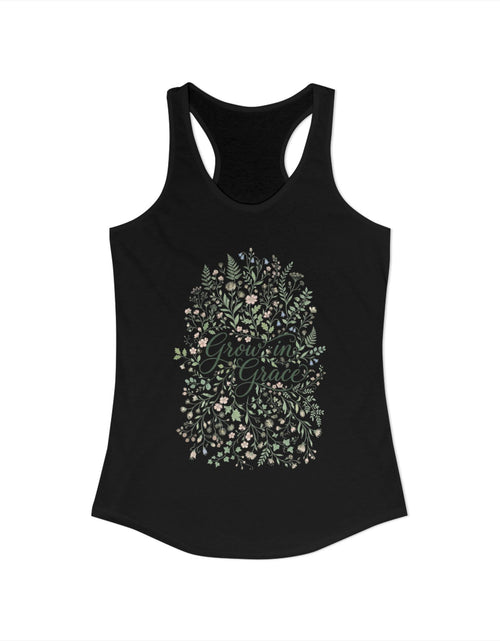Load image into Gallery viewer, Grow in Grace Christian Racerback Tank – Floral Faith Tank Top for Women – Inspirational Church Summer Tank – Christian Gift for Her
