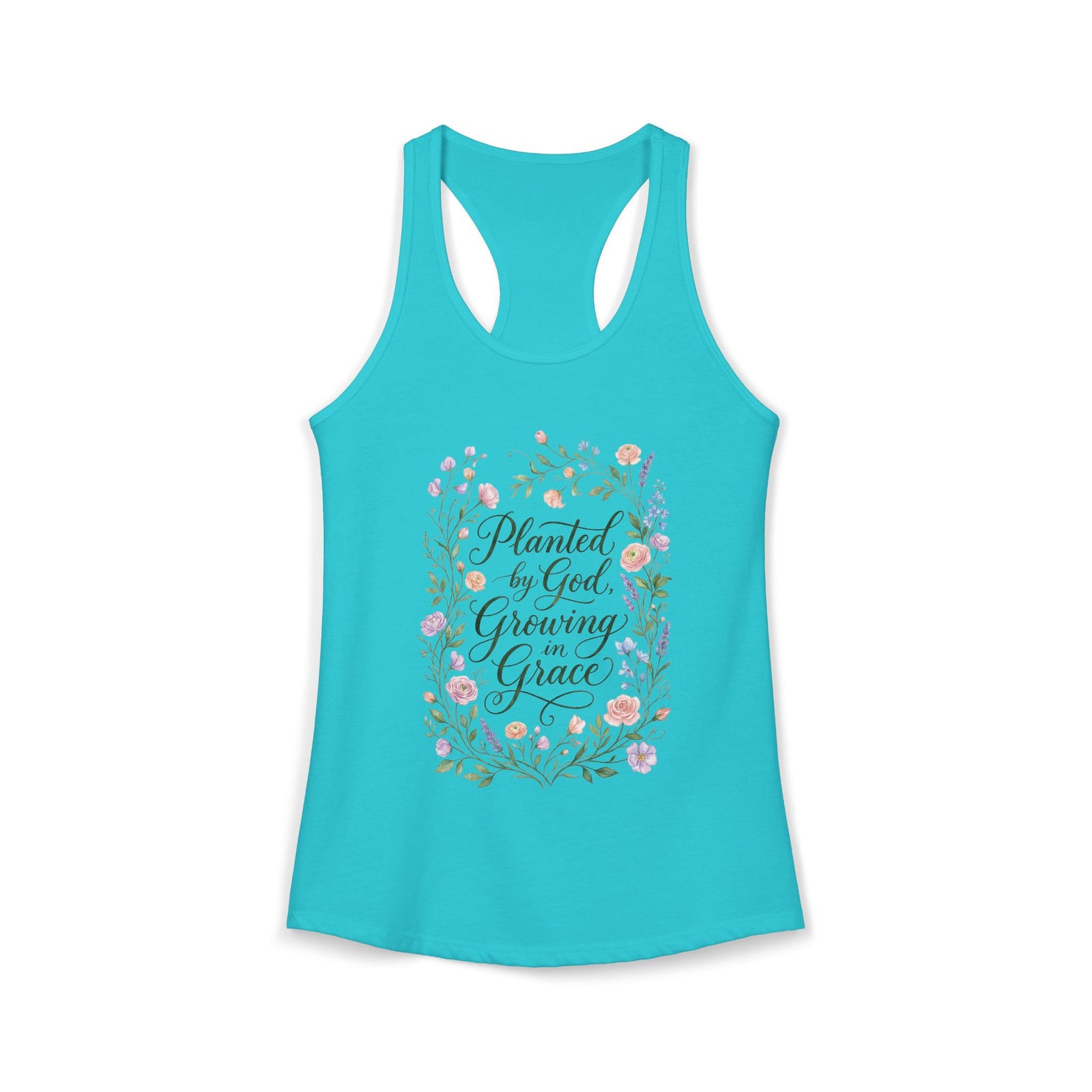 Planted by God Growing in Grace Racerback Tank – Christian Floral Tank Top for Women – Faith Based Summer Church Shirt – Inspirational Christian Gift