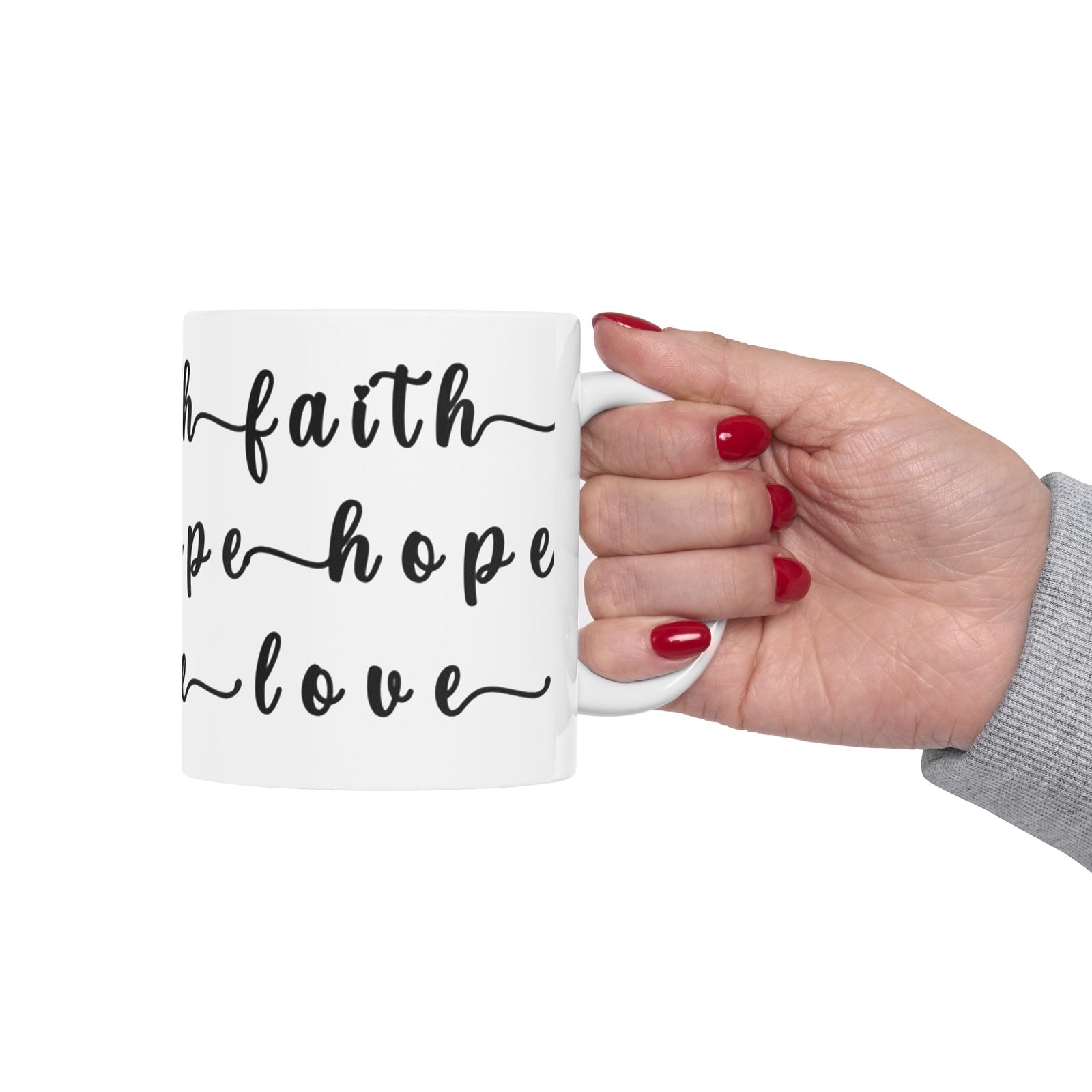 Faith Hope Love Ceramic Coffee Mug — Inspirational Scripture Coffee Lovers Cup 11 oz & 15 oz