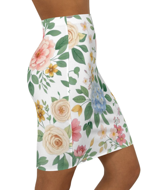 Load image into Gallery viewer, Floral Watercolor Pencil Skirt for Women | Soft Spring Garden Print Skirt | Feminine Pastel Outfit | Elegant Mid-Waist Skirt
