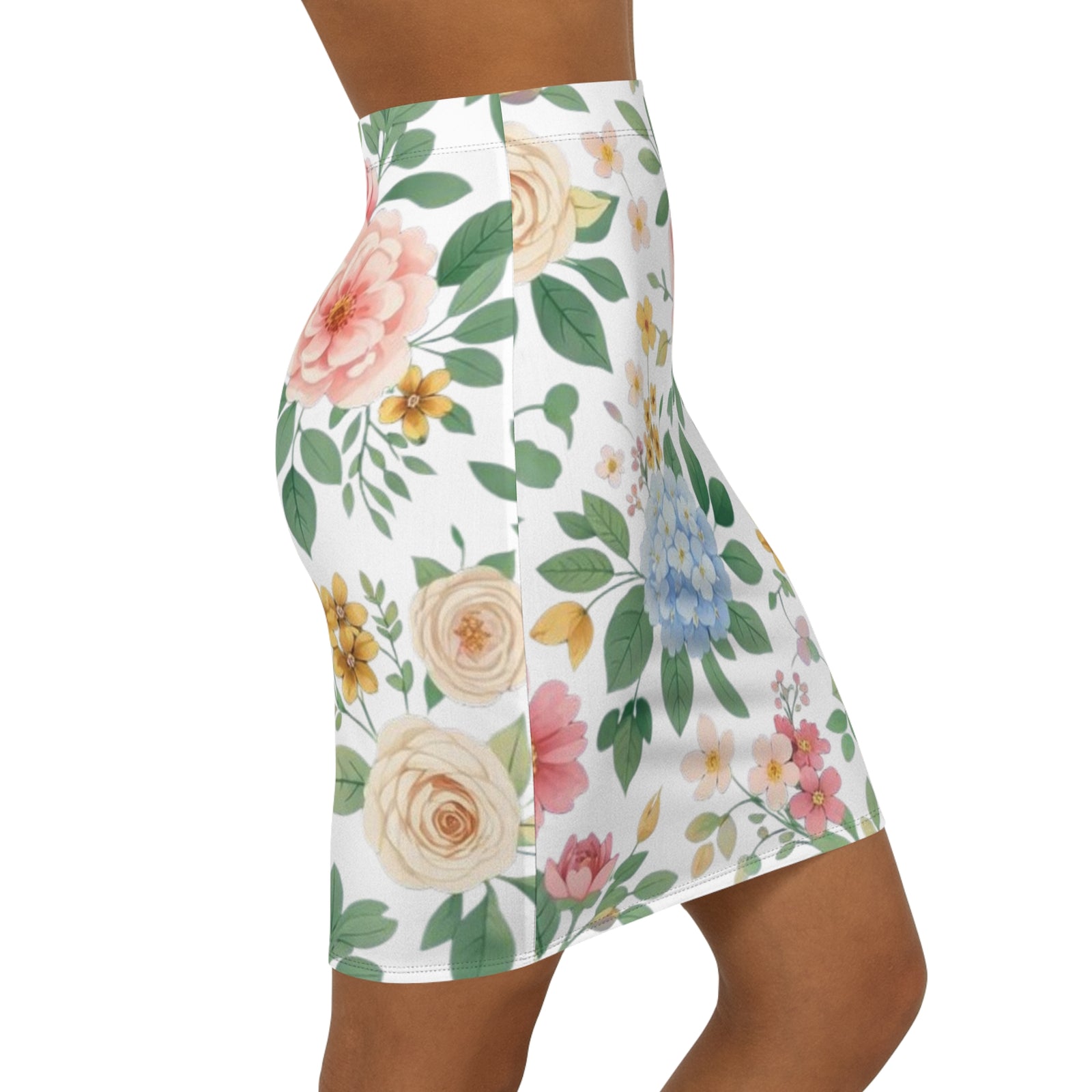 Floral Watercolor Pencil Skirt for Women | Soft Spring Garden Print Skirt | Feminine Pastel Outfit | Elegant Mid-Waist Skirt