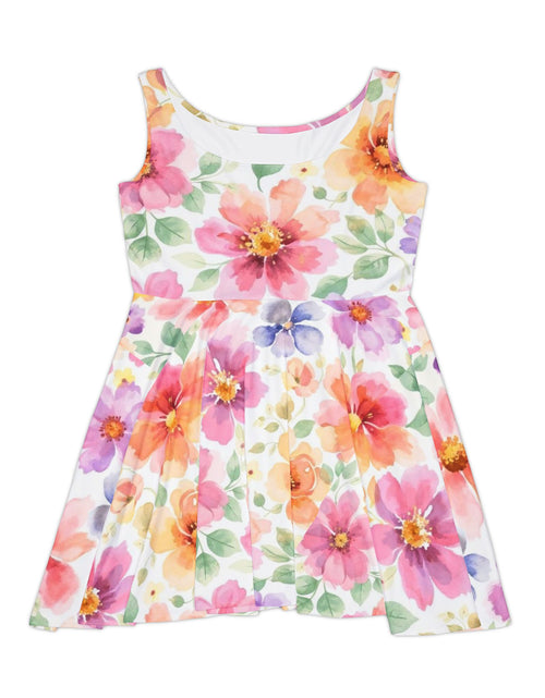 Load image into Gallery viewer, Floral Watercolor Skater Dress, Women’s Spring Summer Sundress, Pastel Flower Dress, Garden Party Outfit, Casual Boho Dress, Easter Dress Women
