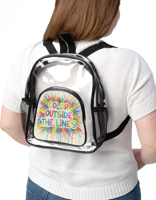 Load image into Gallery viewer, "Color Outside the Lines" Clear Stadium Backpack — Transparent School &amp; Event Bag
