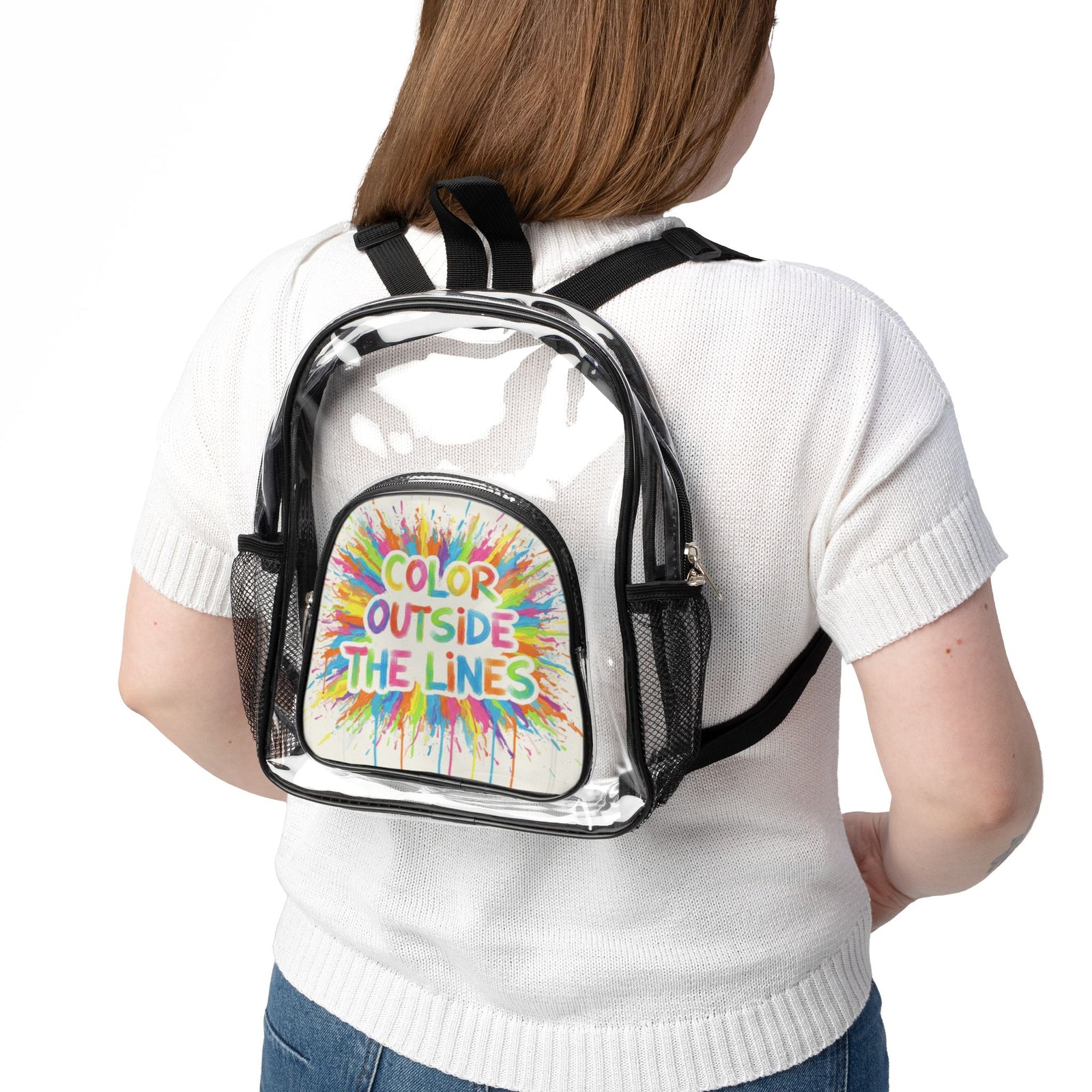 "Color Outside the Lines" Clear Stadium Backpack — Transparent School & Event Bag