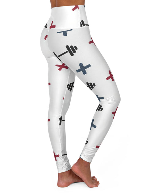 Load image into Gallery viewer, Fitness Barbell Print High-Waist Yoga Leggings — White Cross Pattern
