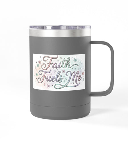 15oz Insulated Coffee Tumbler Mug — "Faith Fuels Me" Pastel Star Design