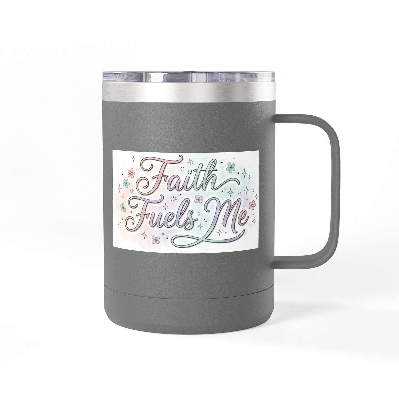 15oz Insulated Coffee Tumbler Mug — "Faith Fuels Me" Pastel Star Design