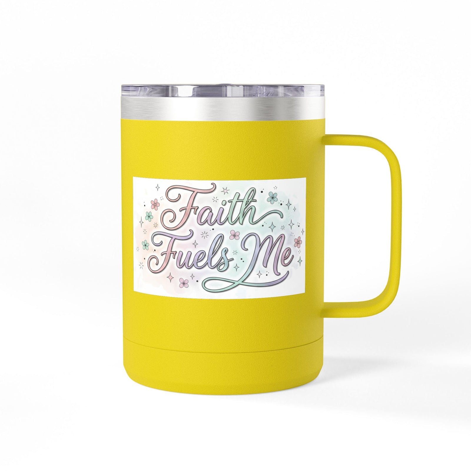 15oz Insulated Coffee Tumbler Mug — "Faith Fuels Me" Pastel Star Design