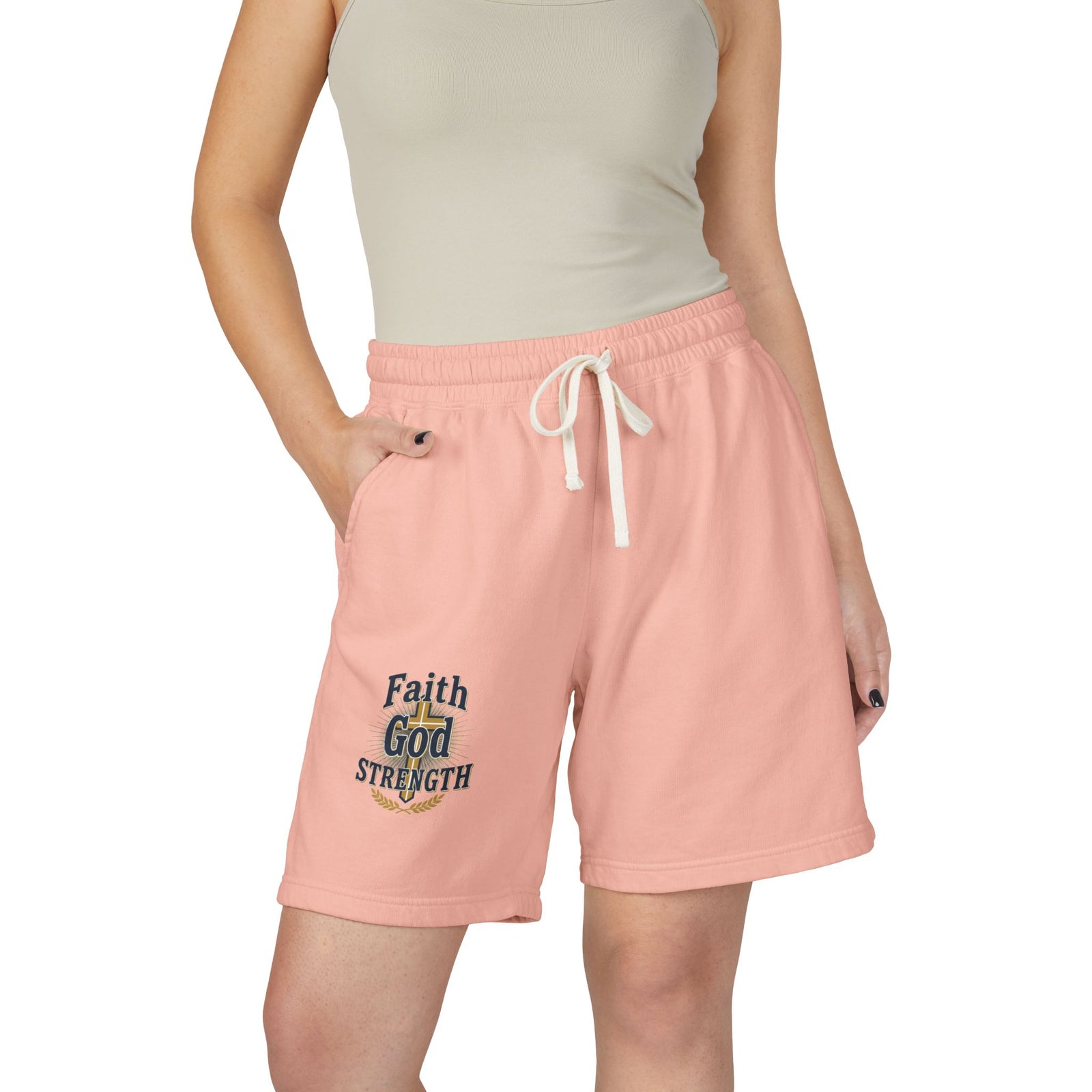 Faith God Strength Fleece Sweat Shorts — Lightweight Religious Lounge Shorts
