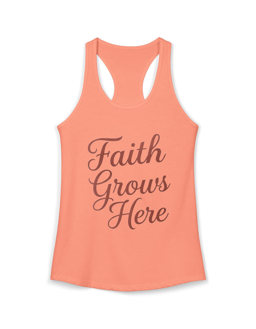 Load image into Gallery viewer, Faith Grows Here Women’s Racerback Tank, Christian Inspirational Tank Top, Faith-Based Apparel, Minimalist Scripture Style Top, Everyday Encouragement Shirt
