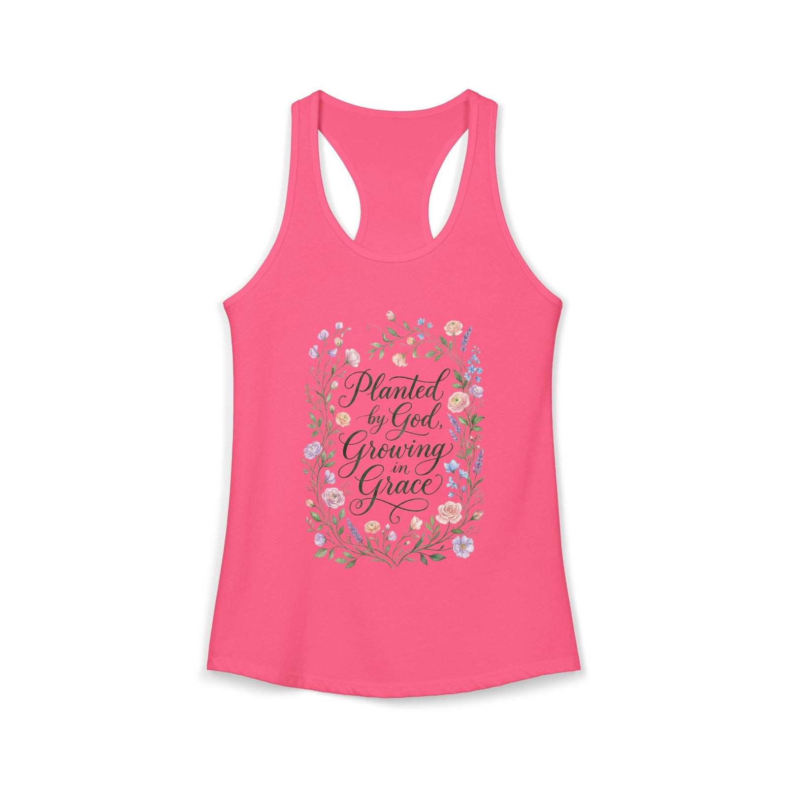 Planted by God Growing in Grace Racerback Tank – Christian Floral Tank Top for Women – Faith Based Summer Church Shirt – Inspirational Christian Gift