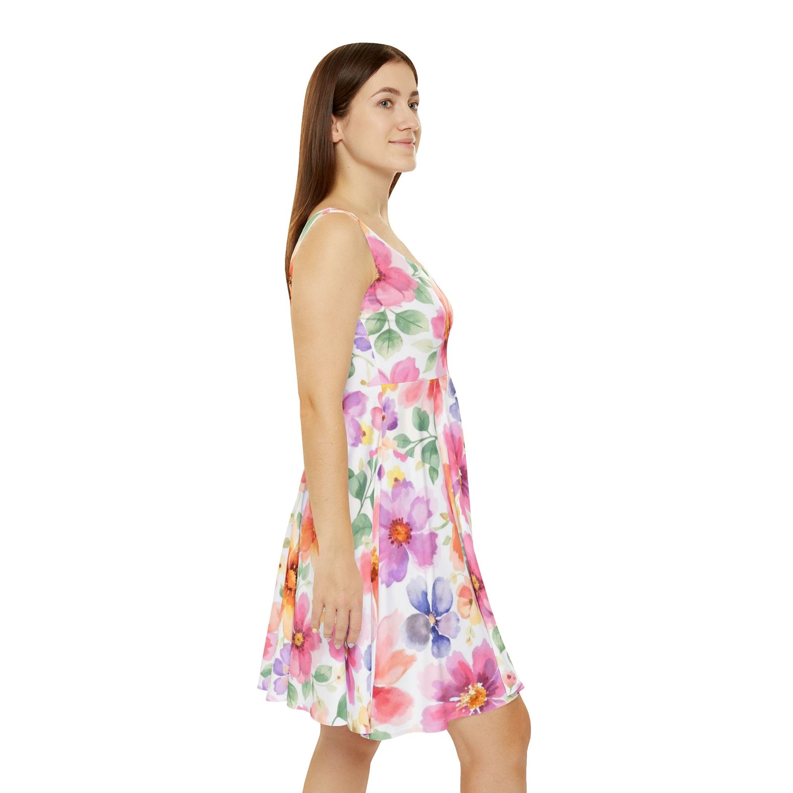 Floral Watercolor Skater Dress, Women’s Spring Summer Sundress, Pastel Flower Dress, Garden Party Outfit, Casual Boho Dress, Easter Dress Women