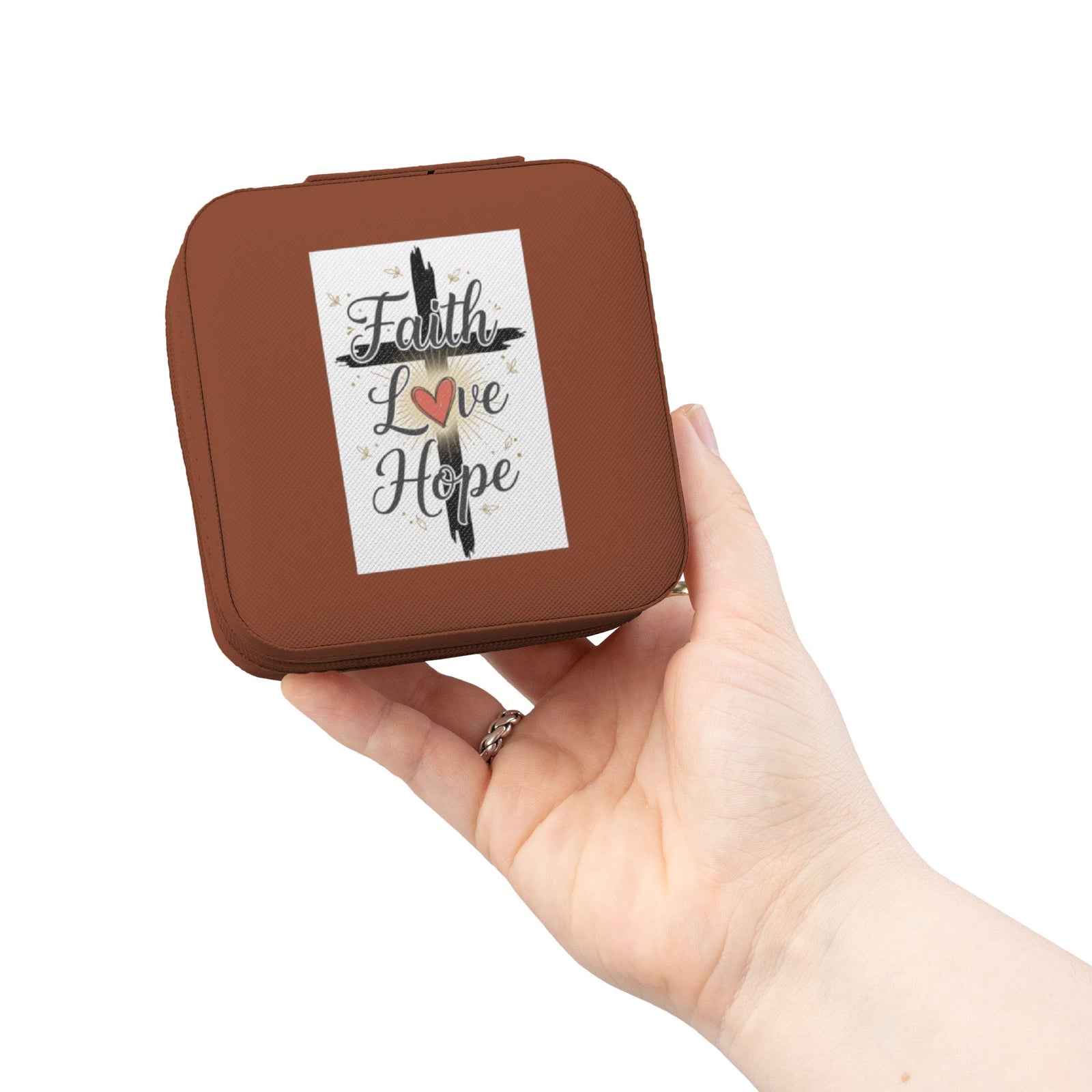 Faith Jewelry Travel Case – Cute Compact Organizer with 'Faith Love Hope' Design For Women and girls