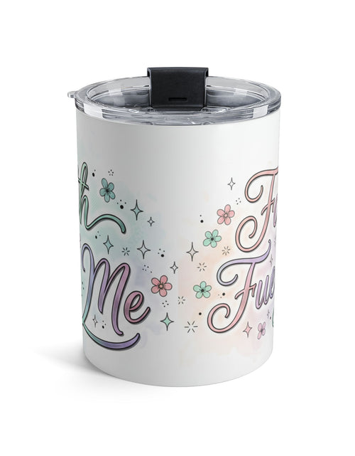 Load image into Gallery viewer, 10oz Insulated Tumbler Mug — Pastel Floral "Faith Fuels Me" inspirational Travel Cup
