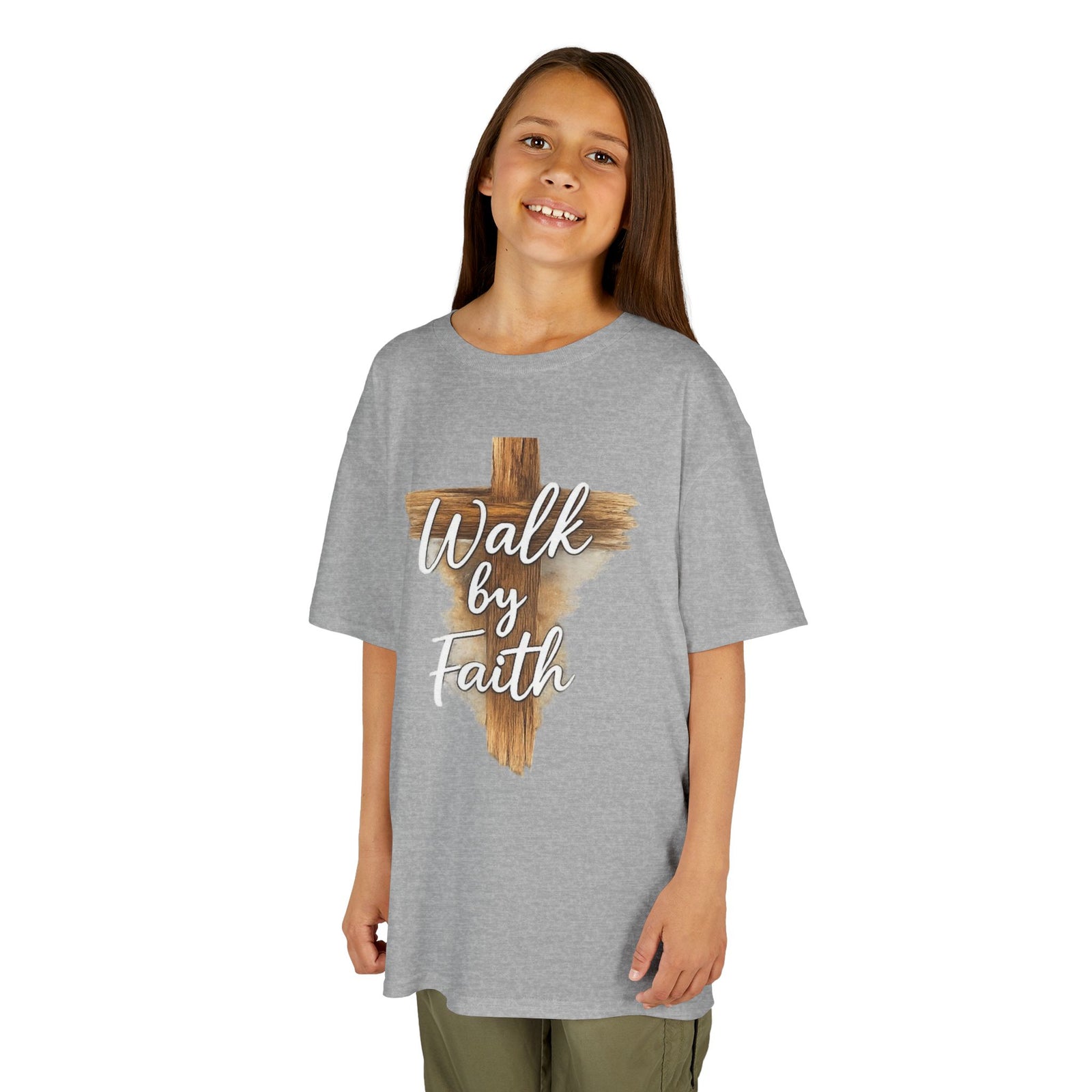 Kids Tee — 'Walk by Faith' Wooden Cross Christian Shirt