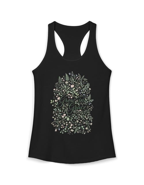 Load image into Gallery viewer, Grow in Grace Christian Racerback Tank – Floral Faith Tank Top for Women – Inspirational Church Summer Tank – Christian Gift for Her
