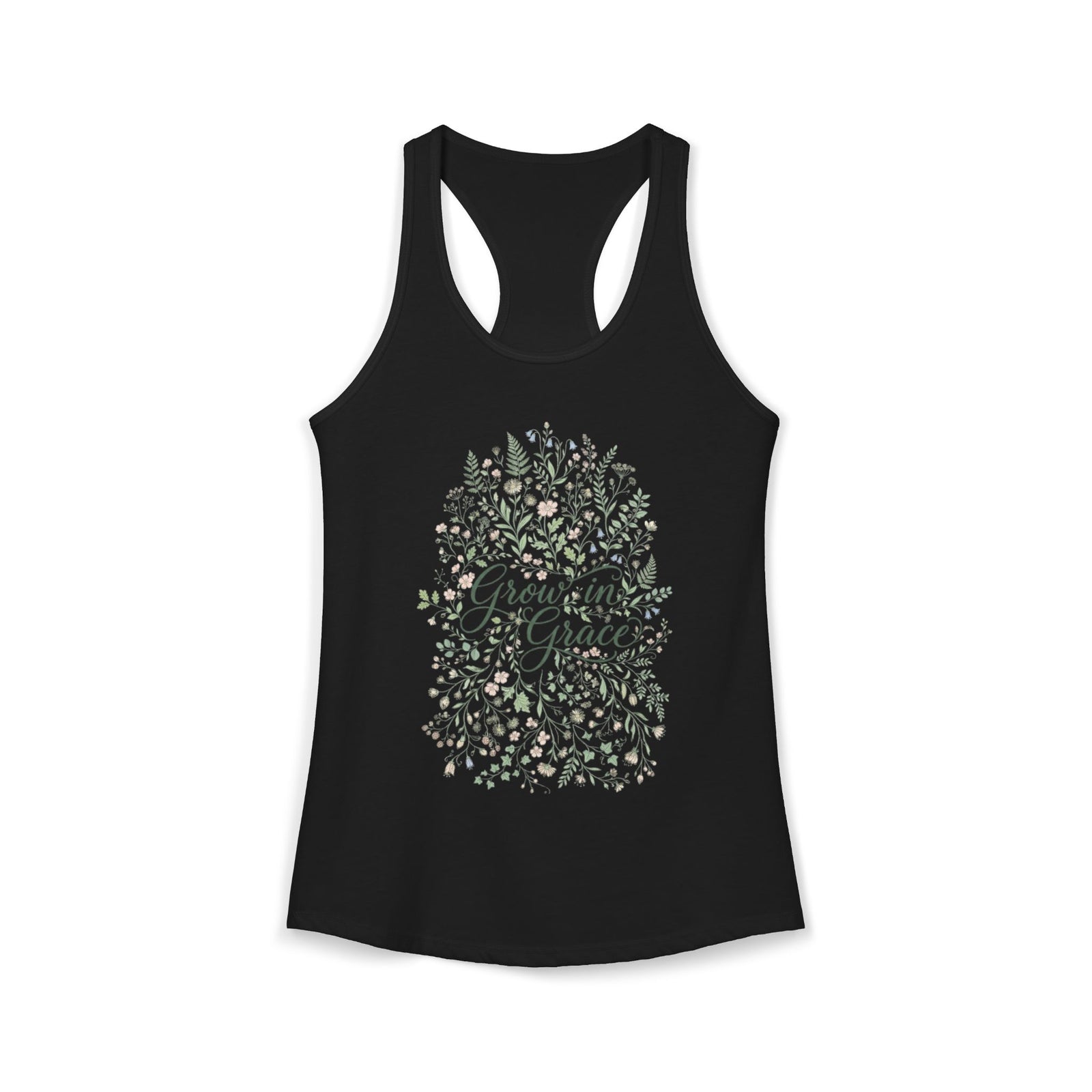 Grow in Grace Christian Racerback Tank – Floral Faith Tank Top for Women – Inspirational Church Summer Tank – Christian Gift for Her