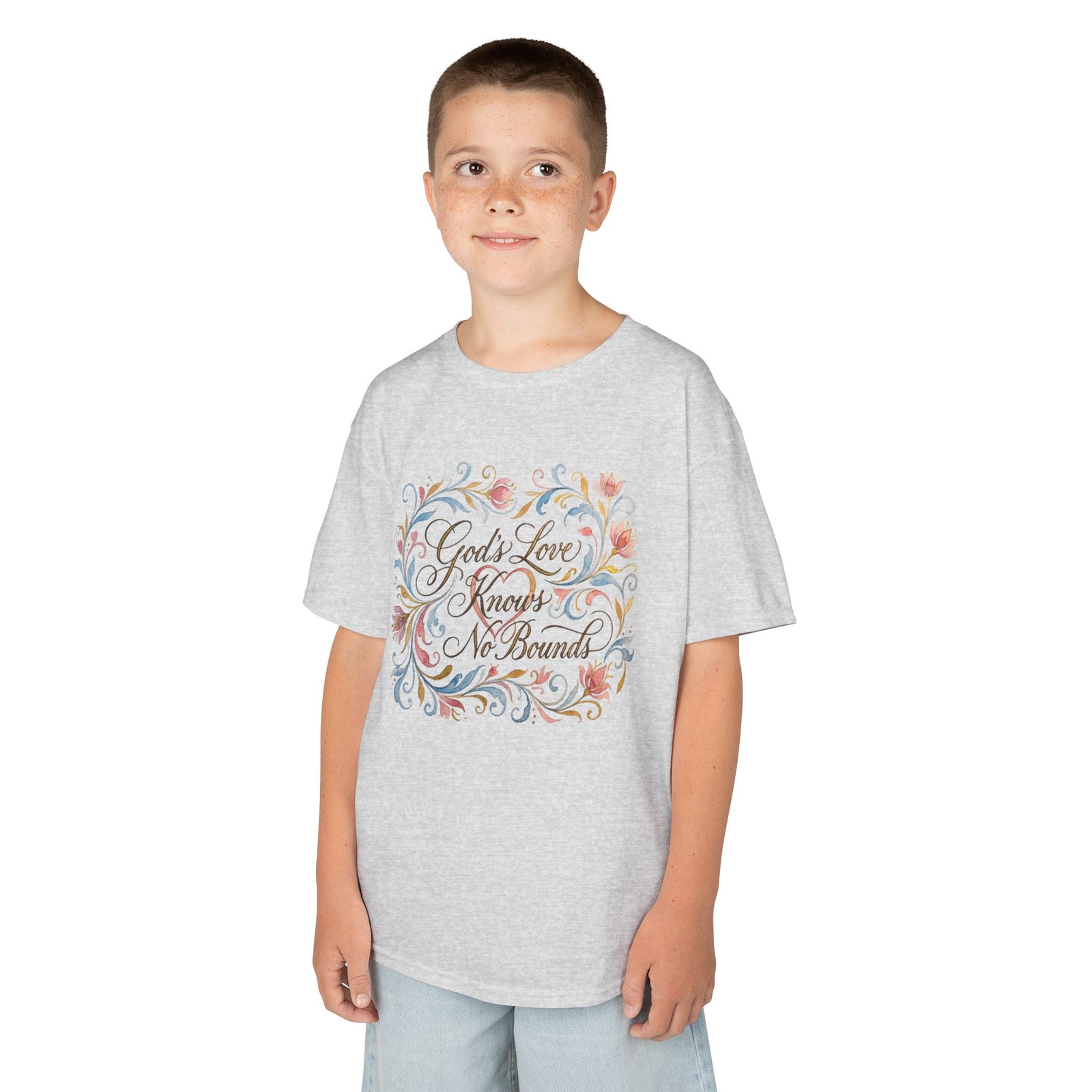 Kids Tee — "God's Love Knows No Bounds" Floral Shirt