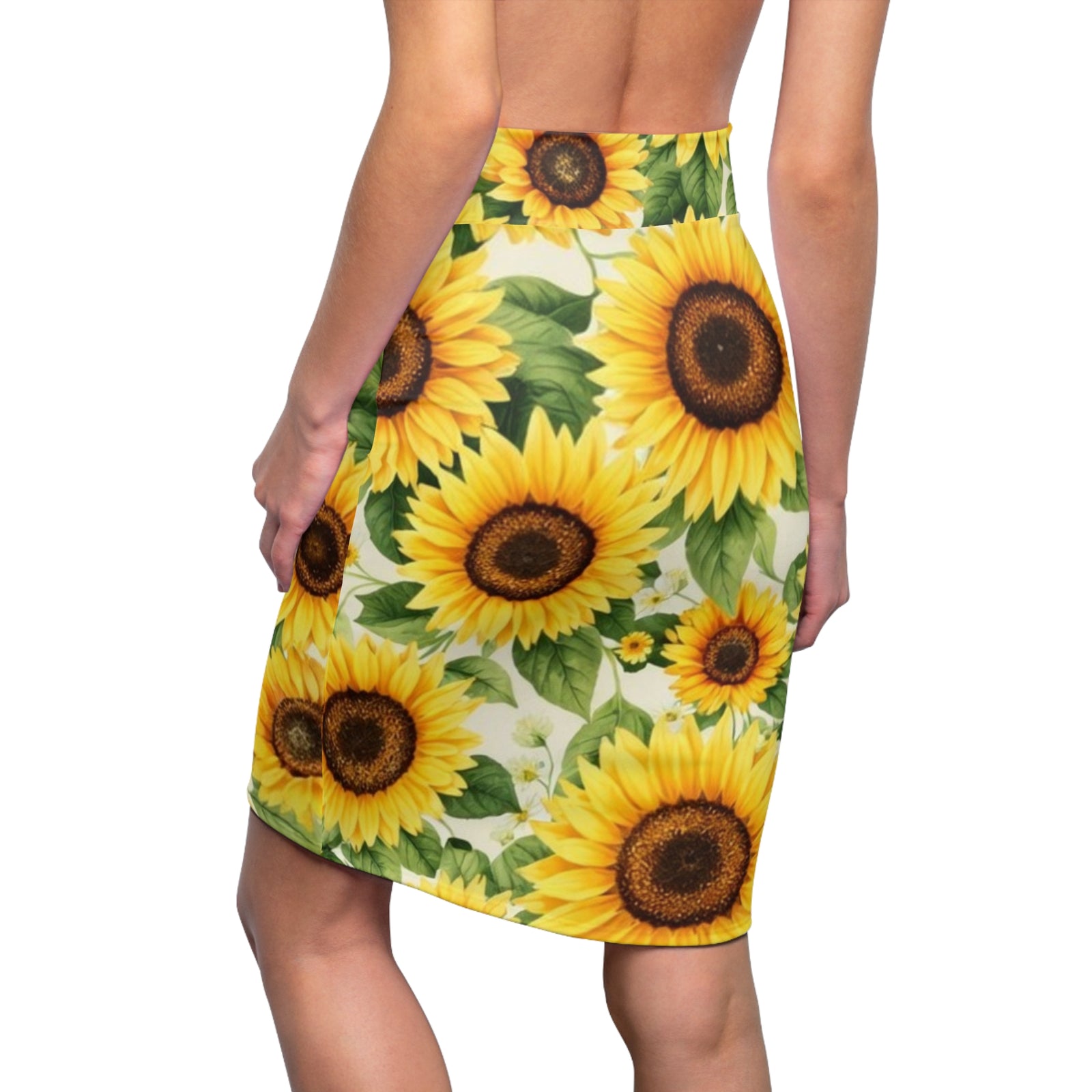 Sunflower Pencil Skirt – Bright Yellow Floral Midi Skirt for Summer, Casual Office Wear, Garden Party Outfit, Gift for Her