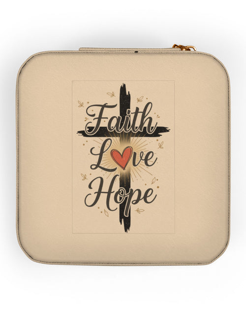 Load image into Gallery viewer, Faith Jewelry Travel Case – Cute Compact Organizer with 'Faith Love Hope' Design For Women and girls
