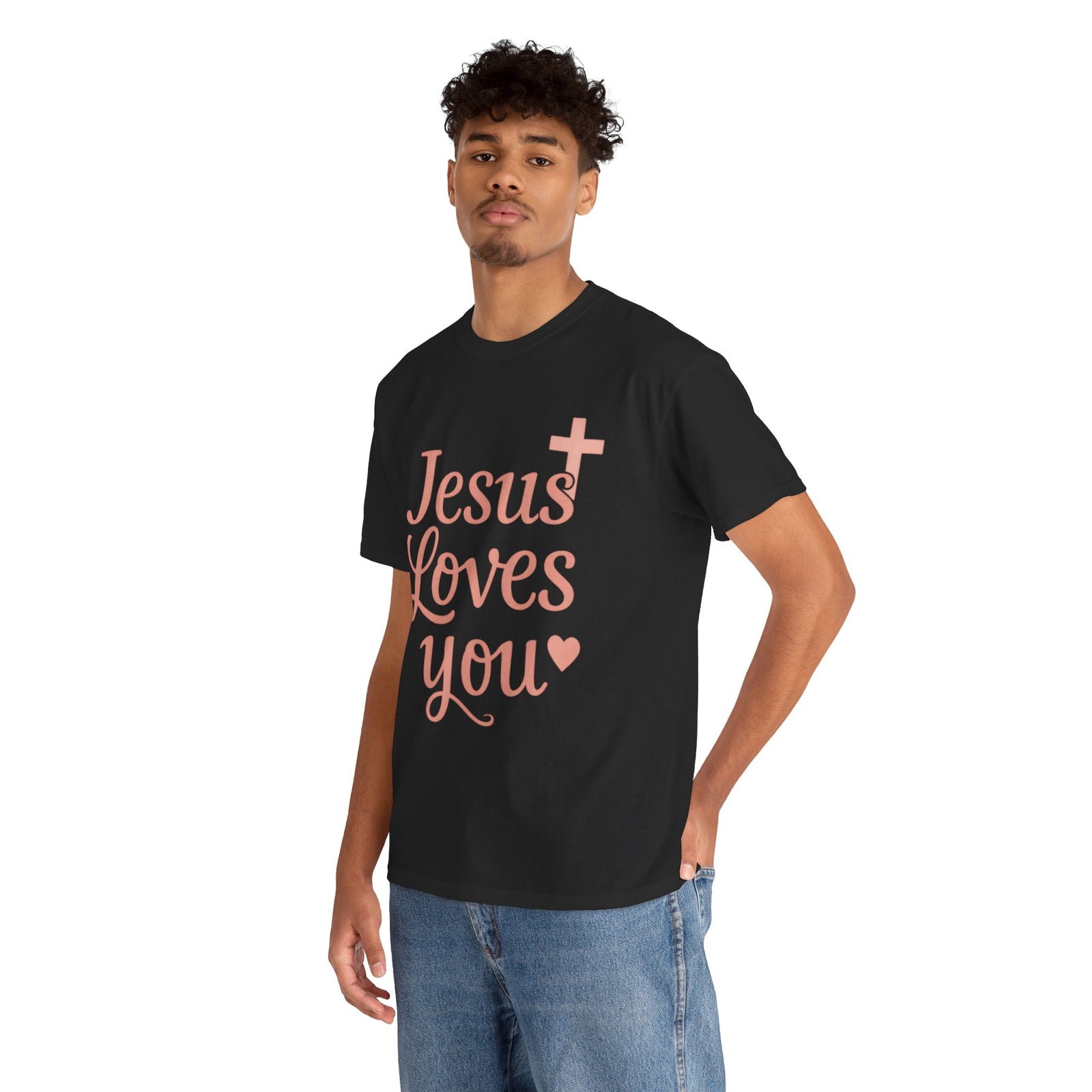 Jesus Loves You T-Shirt – Pink Script Faith Tee with Cross