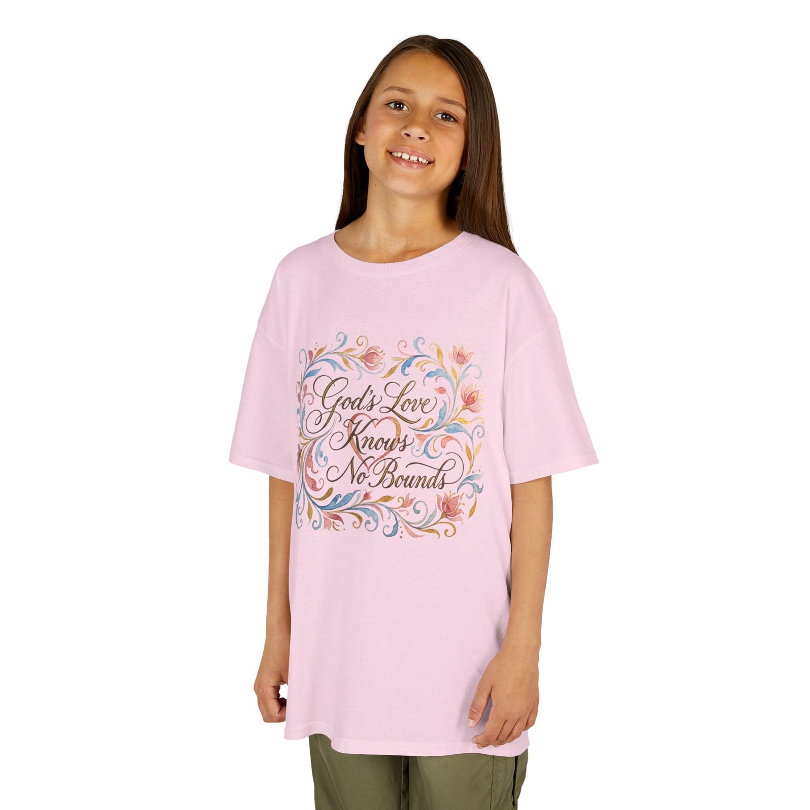 Kids Tee — "God's Love Knows No Bounds" Floral Shirt