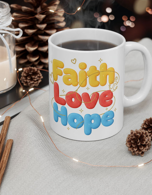 Load image into Gallery viewer, Faith Love &amp; Hope Ceramic Mug — Uplifting Christian Gift For Coffee Lovers 11 oz &amp; 15 oz
