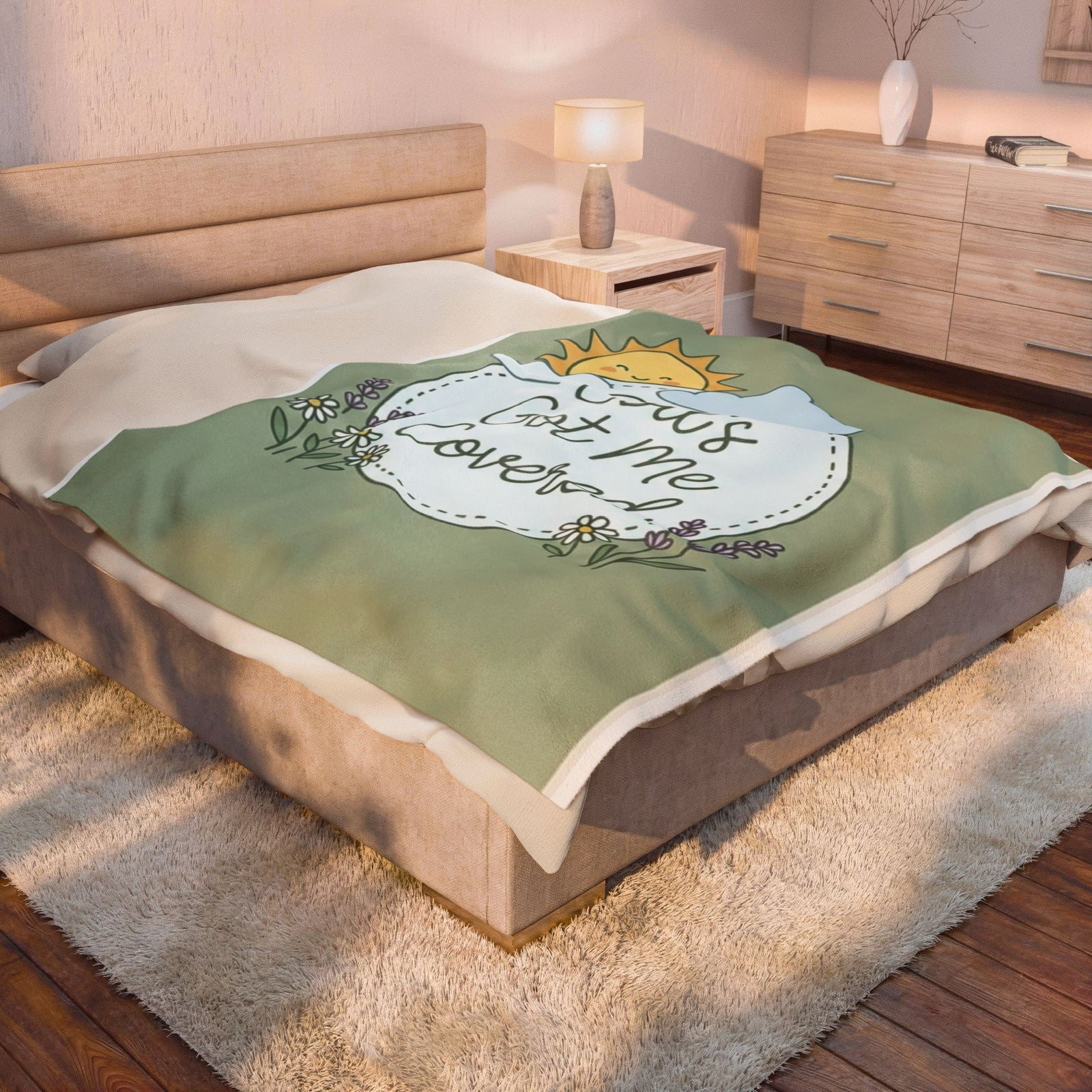 God's Got Me Covered - Sun Cloud Floral Faith Design - Baby Kid Soft Velveteen Plush Blanket